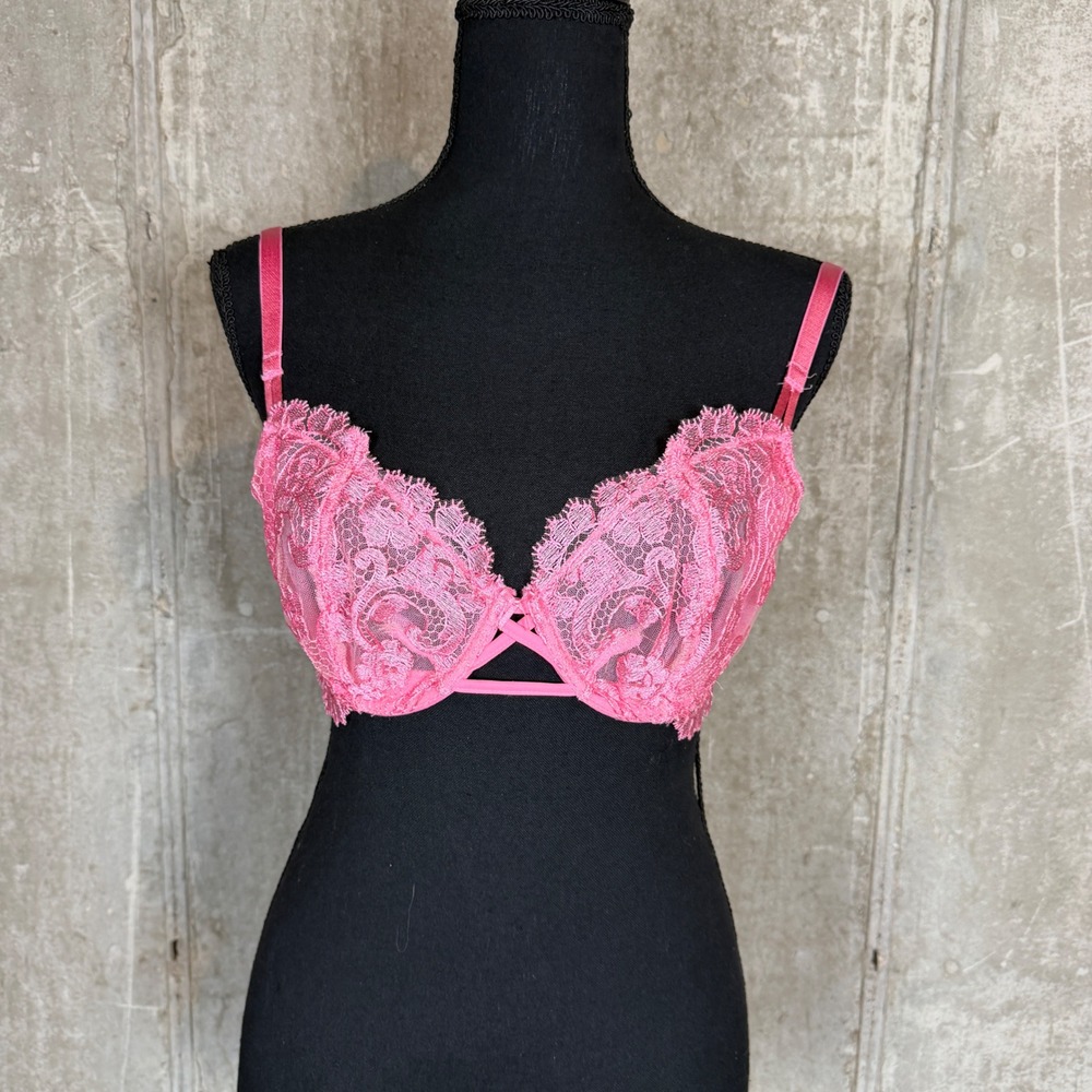 Victoria's Secret Pink Floral Lace Wicked Unlined Boho floral Underwire Bra 34D